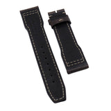 20mm, 21mm Pilot Style Wood Brown Italian Calf Leather Watch Strap For IWC, Cream Stitching, Semi Square Tail