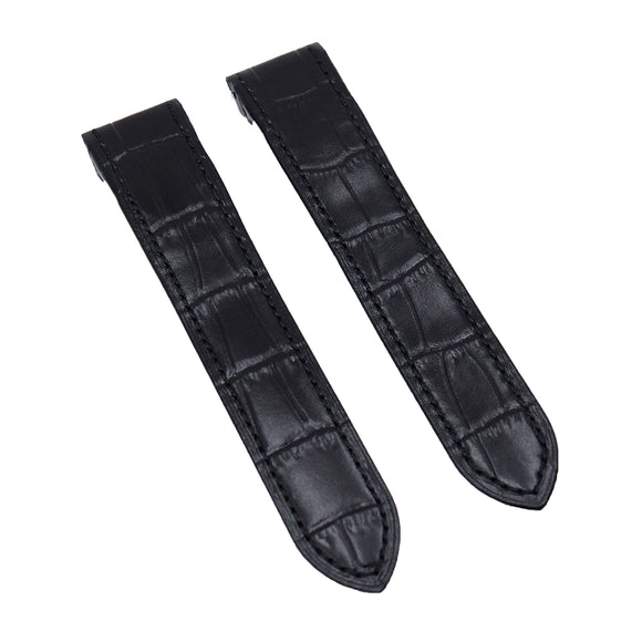 20mm, 23mm Black Alligator Embossed Calf Leather Watch Strap For Cartier Santos