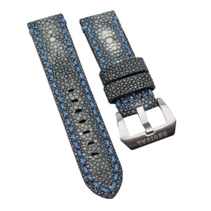 24mm Double Pearl Gray Stingray Leather Watch Strap, Blue Stitching For Panerai