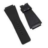 24mm Tree Bark Pattern Black Calf Leather Watch Strap For Bell & Ross