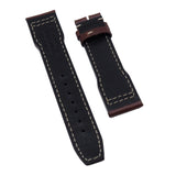 20mm, 21mm Pilot Style Pecan Brown Italian Calf Leather Watch Strap For IWC, Cream Stitching, Semi Square Tail