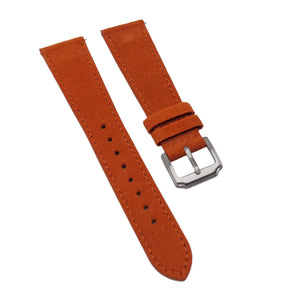 19mm, 20mm, 22mm Orange Suede Leather Slim Watch Strap, Quick Release Spring Bars