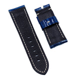 22mm, 24mm Blue Alligator Embossed Calf Leather Watch Strap For Panerai, Small Wrist Length
