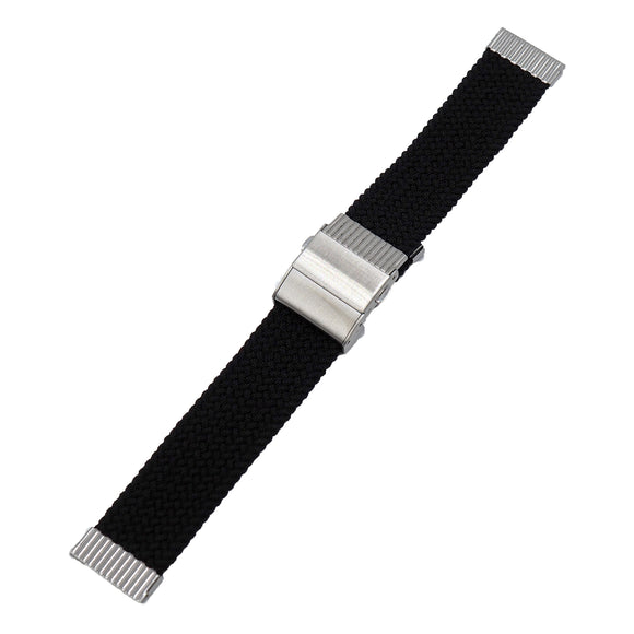 20mm, 22mm Black Elastic Nylon Watch Strap, Depolyant Clasp
