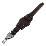 22mm Wood Brown Italian Calf Leather Bund Watch Strap For Tudor Black Bay