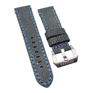 24mm Gray Stingray Leather Watch Strap, Blue Stitching For Panerai