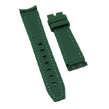 20mm Curved End Nylon Grain Green Rubber Watch Strap w/ White Stitching For Rolex, Omega and MoonSwatch