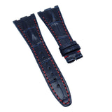 28mm Navy Blue Alligator Leather Watch Strap, Red Stitching For Audemars Piguet Royal Oak Offshore