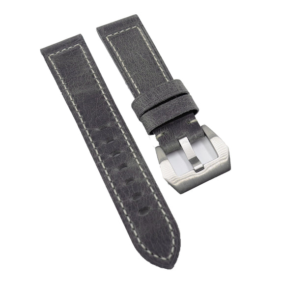 22mm Iron Grey Matte Calf Leather Watch Strap For Panerai, Non-Padded