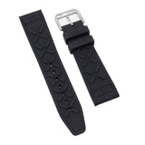 20mm, 21mm Pilot Style Hybrid Black Nylon FKM Rubber Watch Strap For IWC, White Stitching, Semi Square Tail