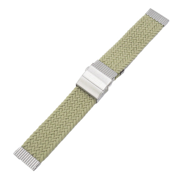 20mm, 22mm Khaki Elastic Nylon Watch Strap, Depolyant Clasp
