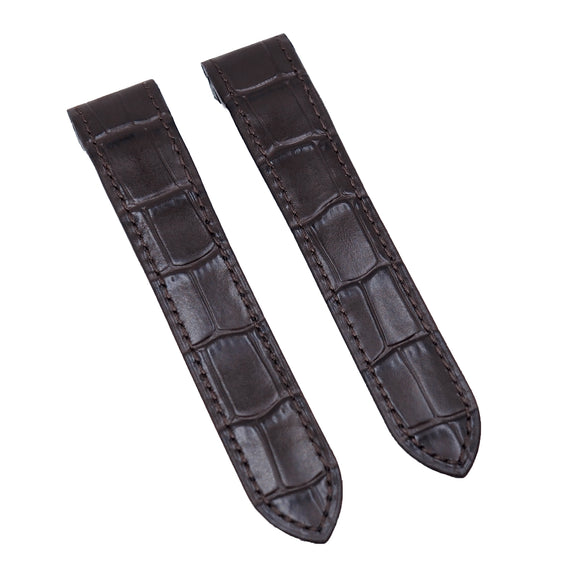 20mm, 23mm Dark Brown Alligator Embossed Calf Leather Watch Strap For Cartier Santos