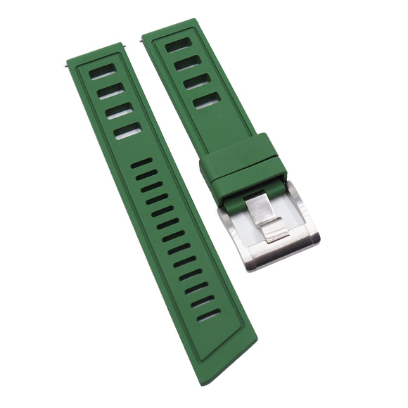 22mm Green FKM Rubber Dive Watch Strap, Quick Release Spring Bars