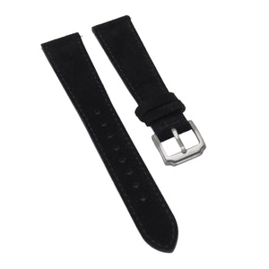 19mm, 20mm, 22mm Black Suede Leather Slim Watch Strap, Quick Release Spring Bars