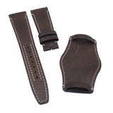 22mm Wood Brown Italian Calf Leather Bund Watch Strap For Tudor Black Bay