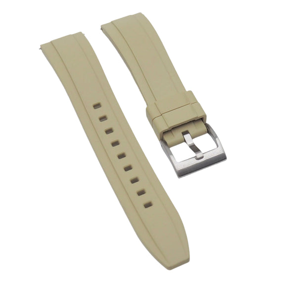 18mm, 20mm, 22mm, 24mm Ladder Step Pattern Khaki FKM Rubber Watch Strap, Quick Release Spring Bars