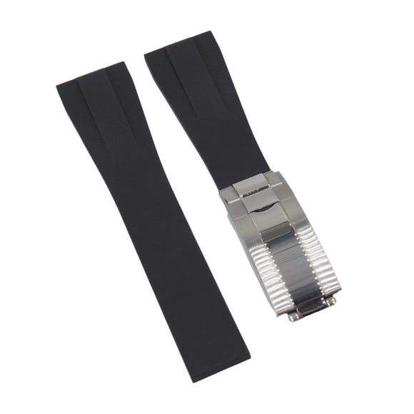 20mm, 22mm Straight End Black FKM Rubber CTS Watch Strap, Ladder Step Pattern
