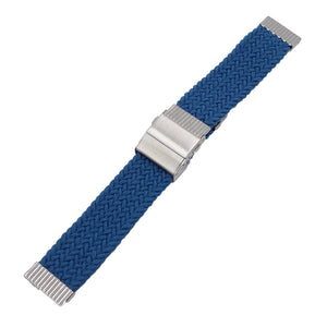 20mm, 22mm Blue Elastic Nylon Watch Strap, Depolyant Clasp