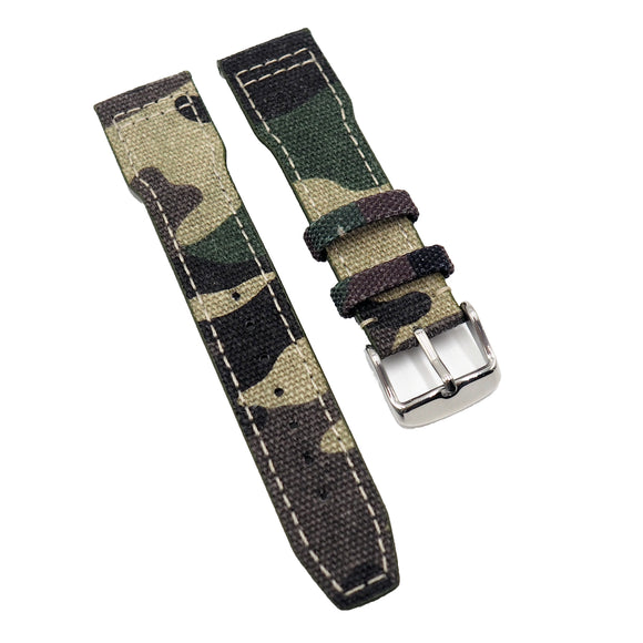 20mm, 21mm Pilot Style Camouflage Green Nylon Watch Strap For IWC, Semi Square Tail