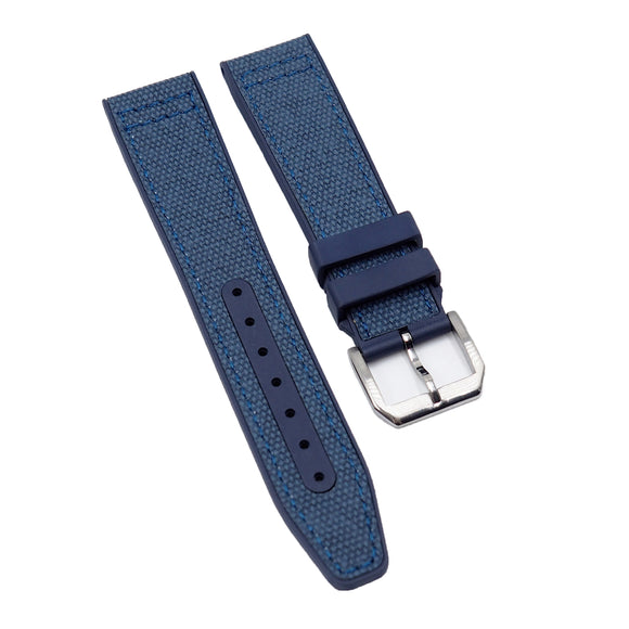 20mm, 21mm Pilot Style Hybrid Blue Nylon FKM Rubber Watch Strap For IWC, Semi Square Tail