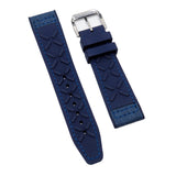 20mm, 21mm Pilot Style Hybrid Blue Nylon FKM Rubber Watch Strap For IWC, White Stitching, Semi Square Tail