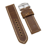 24mm Medium Brown Italy Calf Leather Watch Strap, White Stitching
