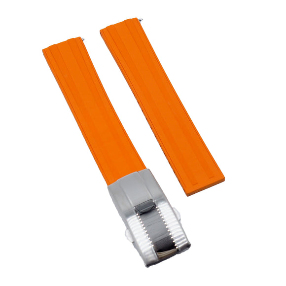 20mm, 22mm Double Ladder Pattern Orange FKM Rubber Watch Strap, Quick Release Spring Bars, Depolyant Clasp