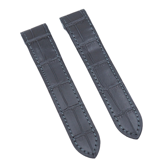 20mm, 23mm Dark Gray Alligator Embossed Calf Leather Watch Strap For Cartier Santos