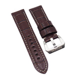 24mm Brown Alligator Embossed Calf Leather Watch Strap For Panerai