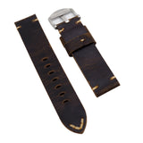 20mm, 22mm Vintage Style Dark Brown Matte Calf Leather Watch Strap