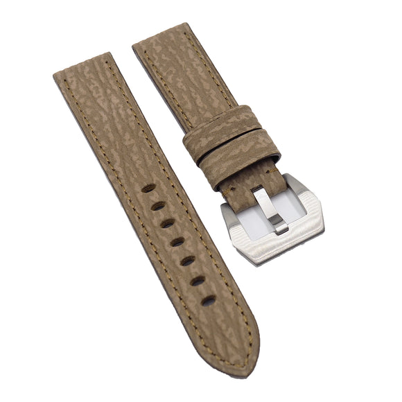 22mm Peanut Brown Shark Embossed Calf Leather Watch Strap For Panerai, Non-Padded