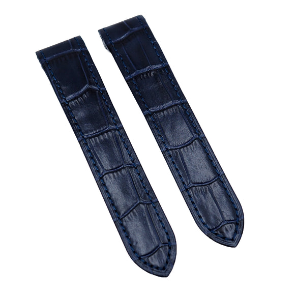 20mm, 23mm Deep Blue Alligator Embossed Calf Leather Watch Strap For Cartier Santos