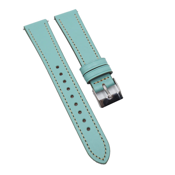 19mm Tiffany Blue Calf Leather Watch Strap, Quick Release Spring Bars