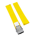 20mm, 22mm Double Ladder Pattern Yellow FKM Rubber Watch Strap, Quick Release Spring Bars, Depolyant Clasp