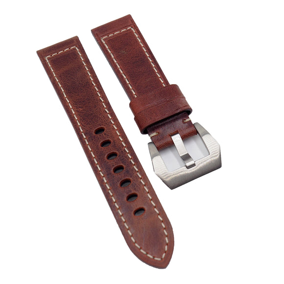 22mm Marble Pattern Dark Red Calf Leather Watch Strap For Panerai, Non-Padded