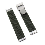 20mm, 22mm Army Green Elastic Nylon Watch Strap, Depolyant Clasp