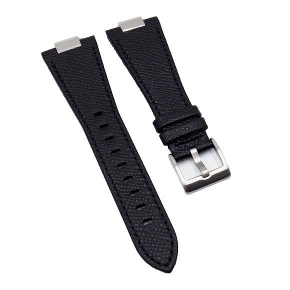 12mm Black Litchi Grain Calf Leather Watch Strap For Tissot PRX, Quick Release Spring Bars