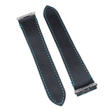 18mm, 21mm Teal Blue Litchi Grain Calf Leather Watch Strap For Cartier Santos Model, Quick Release