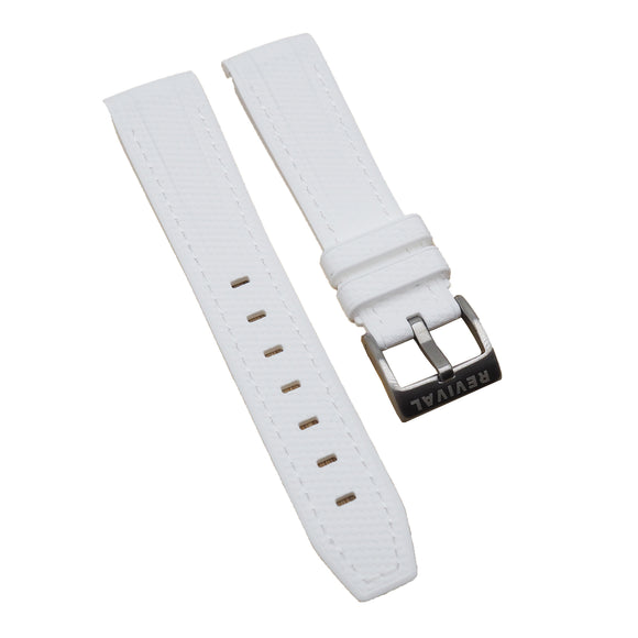 20mm Curved End Nylon Grain White Rubber Watch Strap w/ Stitching For Rolex, Omega and MoonSwatch