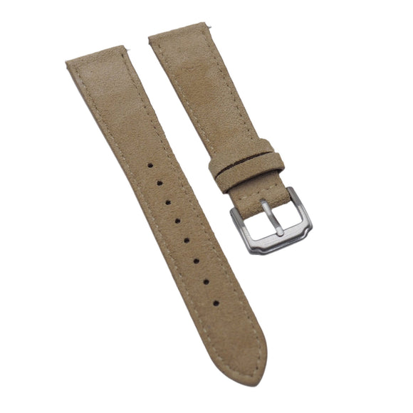 19mm, 20mm, 22mm Khaki Suede Leather Slim Watch Strap, Quick Release Spring Bars