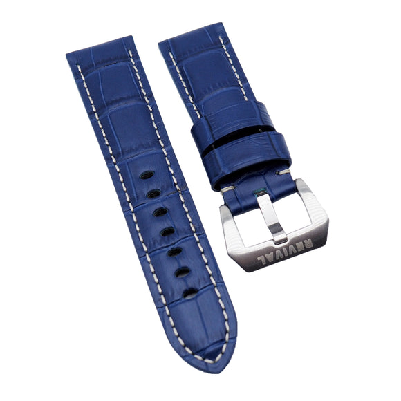 24mm Blue Alligator Embossed Calf Leather Watch Strap For Panerai