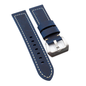 22mm Denim Blue Matte Calf Leather Watch Strap For Panerai, Non-Padded