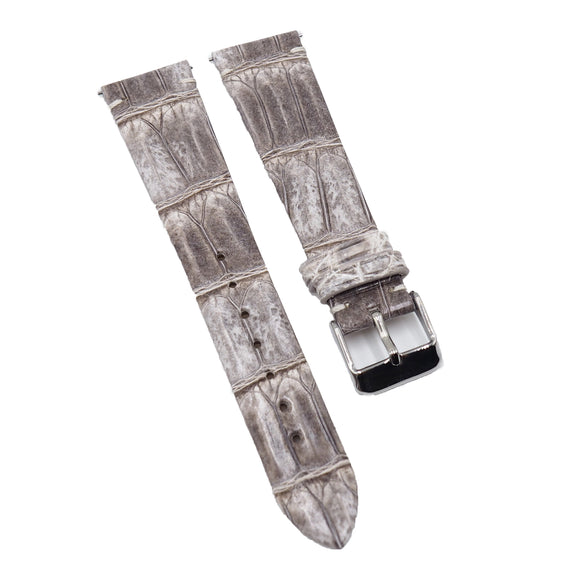 18mm, 19mm, 20mm Vintage Style Himalaya White Alligator Leather Watch Strap