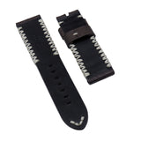 24mm Dark Brown Ostrich Leather Watch Strap For Panerai, M Pattern Stitching