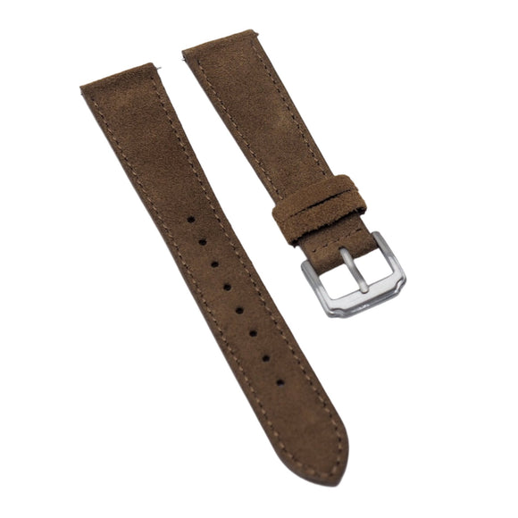 19mm, 20mm, 22mm Brown Suede Leather Slim Watch Strap, Quick Release Spring Bars