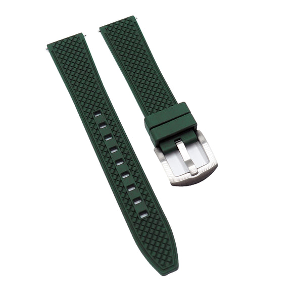 18mm Square Pattern Army Green FKM Rubber Watch Strap, Quick Release Spring Bars