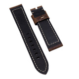 22mm Marble Pattern Walnut Brown Calf Leather Watch Strap For Panerai, Non-Padded