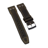 20mm, 21mm Pilot Style Mocha Brown Matte Calf Leather Watch Strap For IWC, Rivet Lug, Semi Square Tail