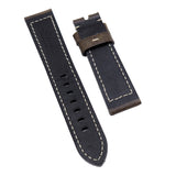 22mm Marble Pattern Carob Brown Calf Leather Watch Strap For Panerai, Non-Padded