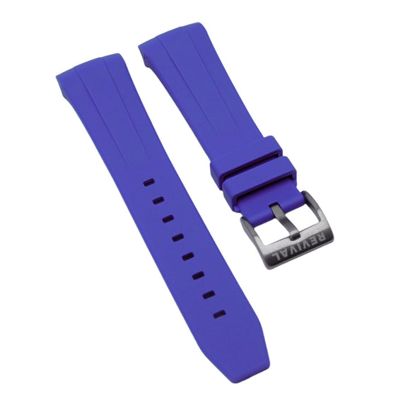 22mm Curved End Blue Rubber Watch Strap For Swatch Scuba Fifty Fathoms